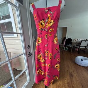 Express Sunflower Print Pink Midi Dress
